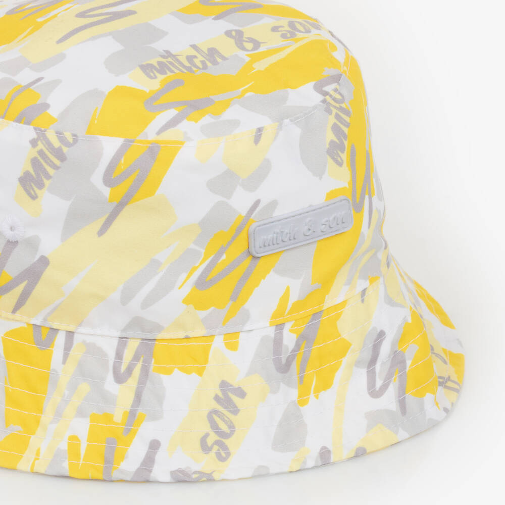 Mitch & Son-Boys Yellow & Grey Scribble Logo Sun Hat | Childrensalon