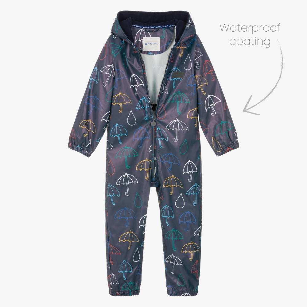 Mitty James-Blue Hooded Waterproof Umbrella Rainsuit | Childrensalon