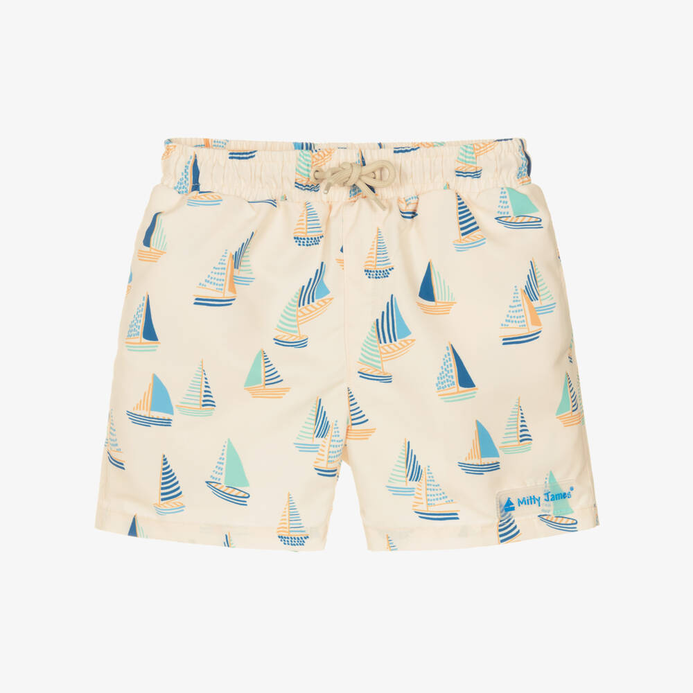 Mitty James-شورت سباحة بطبعة قارب لون بيج للأولاد | Childrensalon