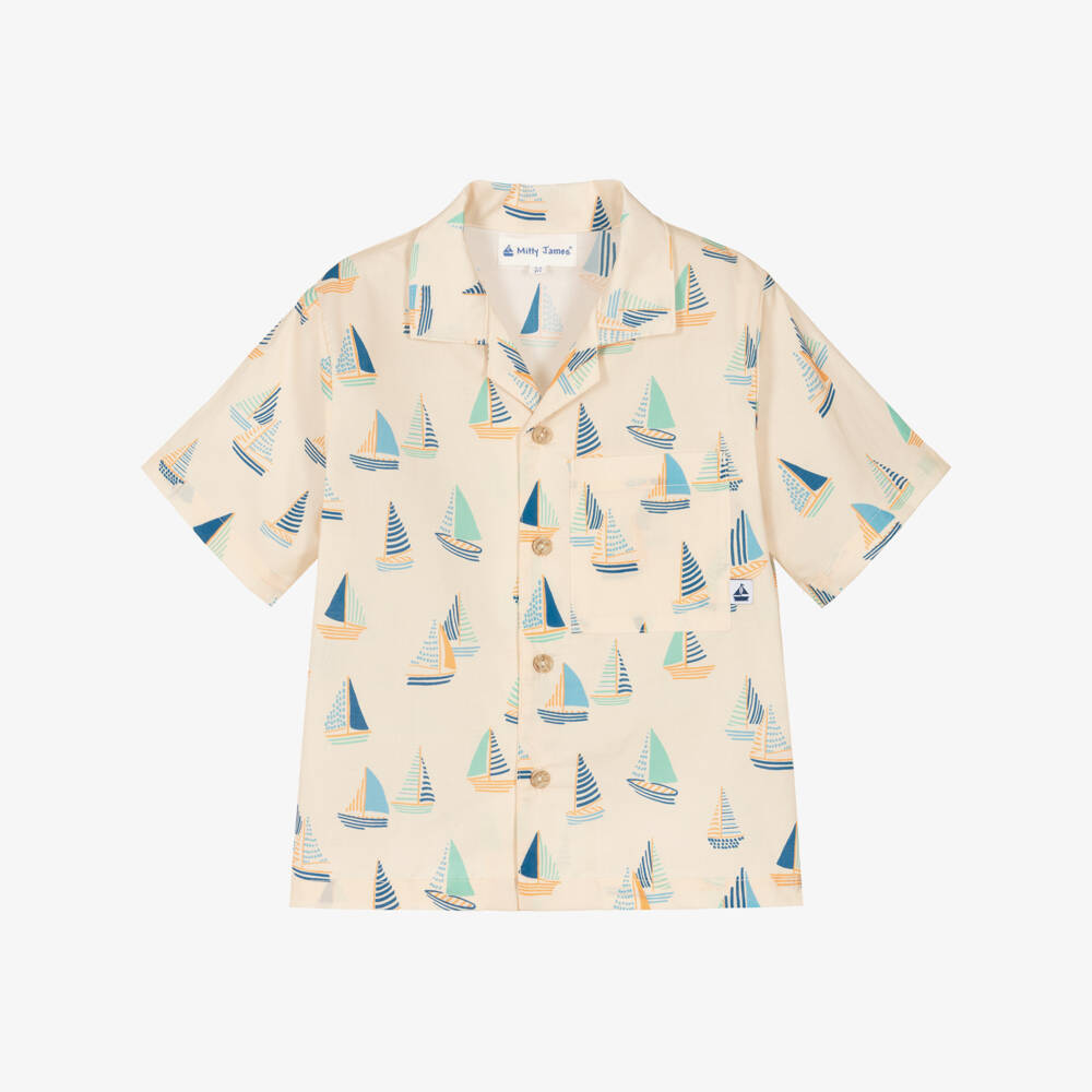 Mitty James-قميص أولاد بطبعة قوارب قطن لون بيج | Childrensalon