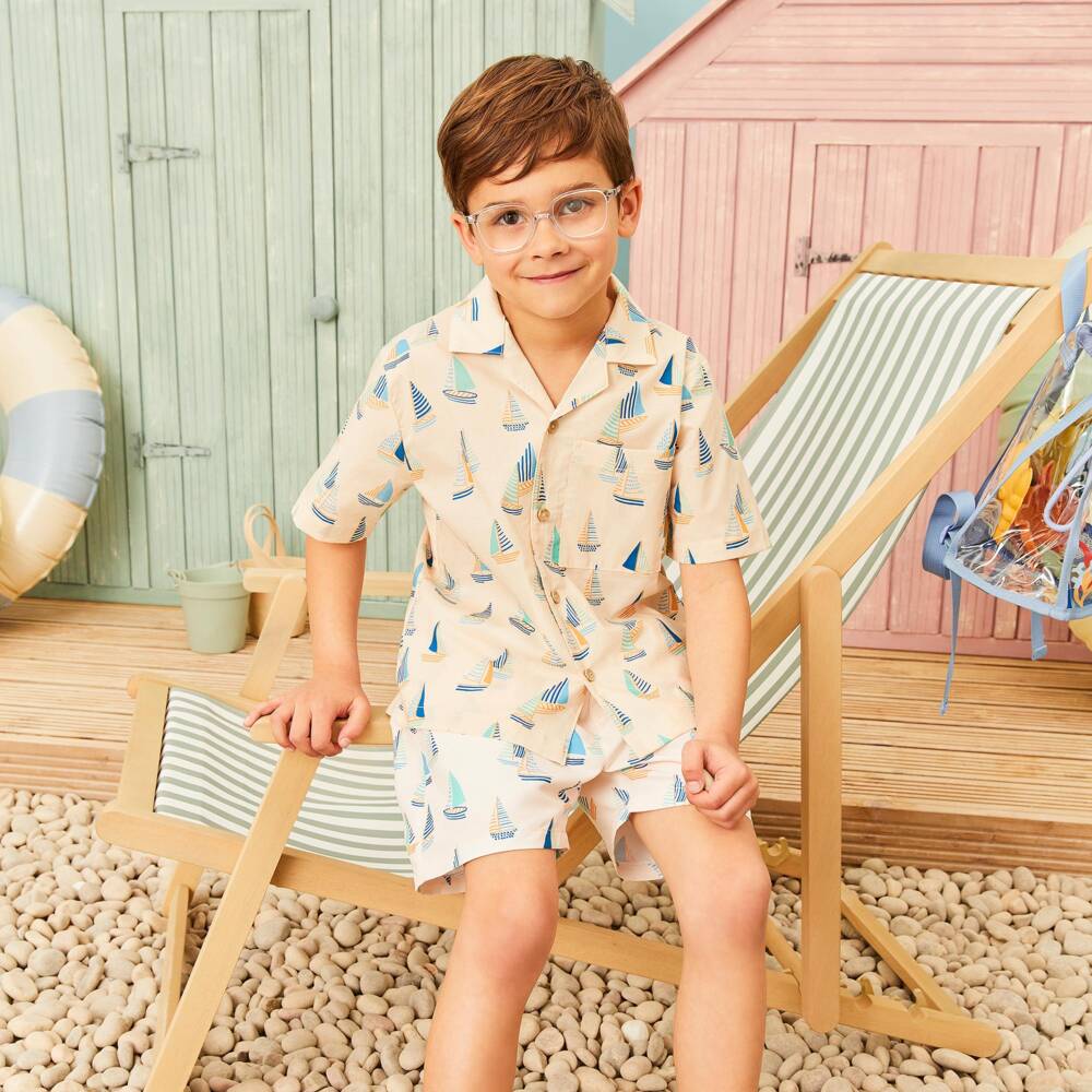 Mitty James-قميص أولاد بطبعة قوارب قطن لون بيج | Childrensalon