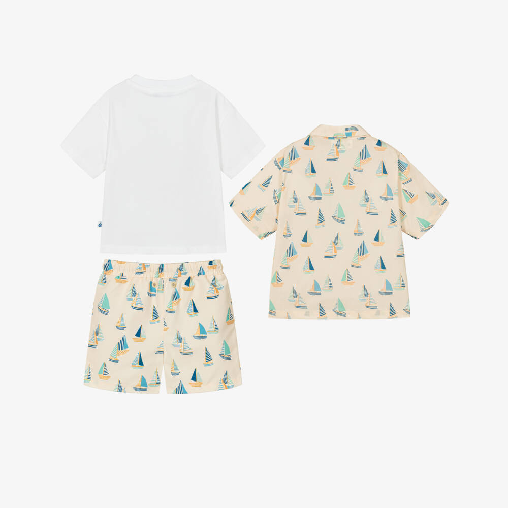 Mitty James-Boys Beige Sailboat Print Beach & Swim Set | Childrensalon