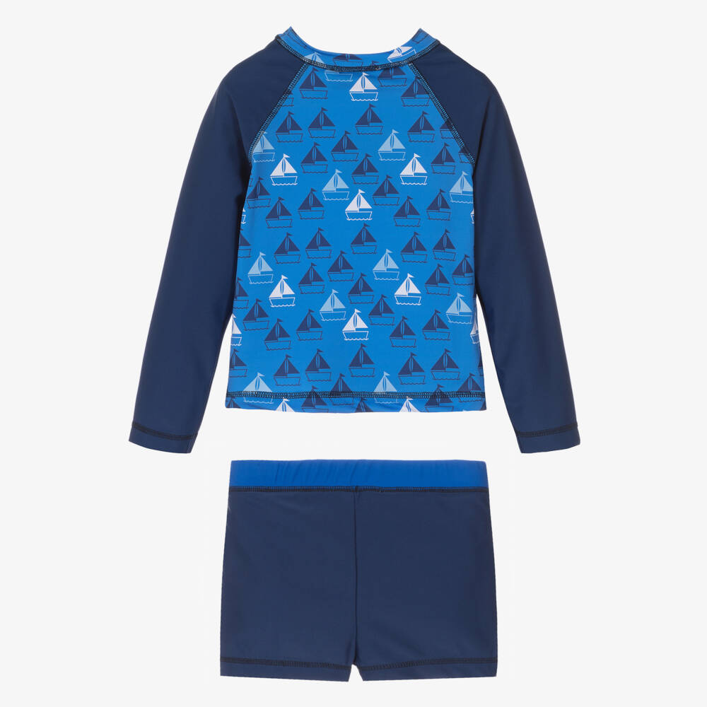 Mitty James-طقم سباحة بشعار قارب لون أزرق للأولاد (UPF 50+) | Childrensalon