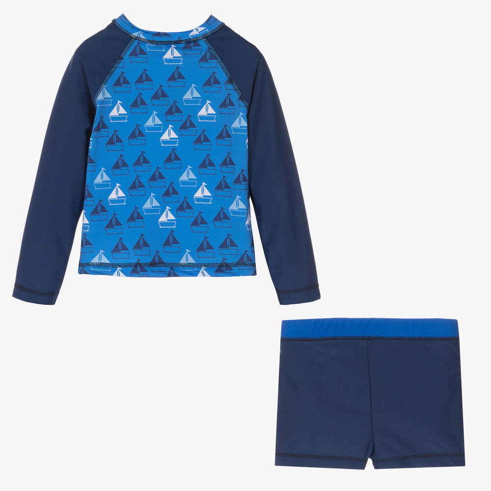 Mitty James-طقم سباحة بشعار قارب لون أزرق للأولاد (UPF 50+) | Childrensalon