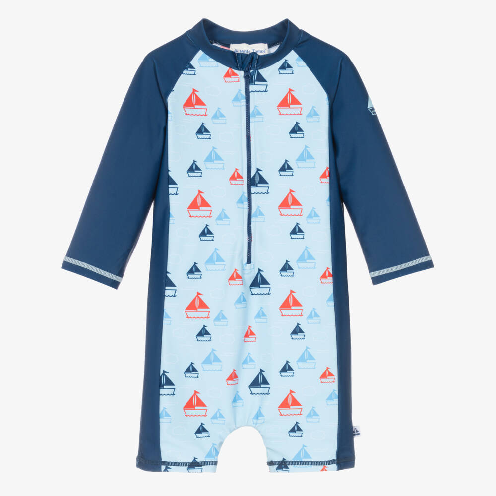Mitty James-Boys Blue Boat Sun Suit (UPF50+) | Childrensalon