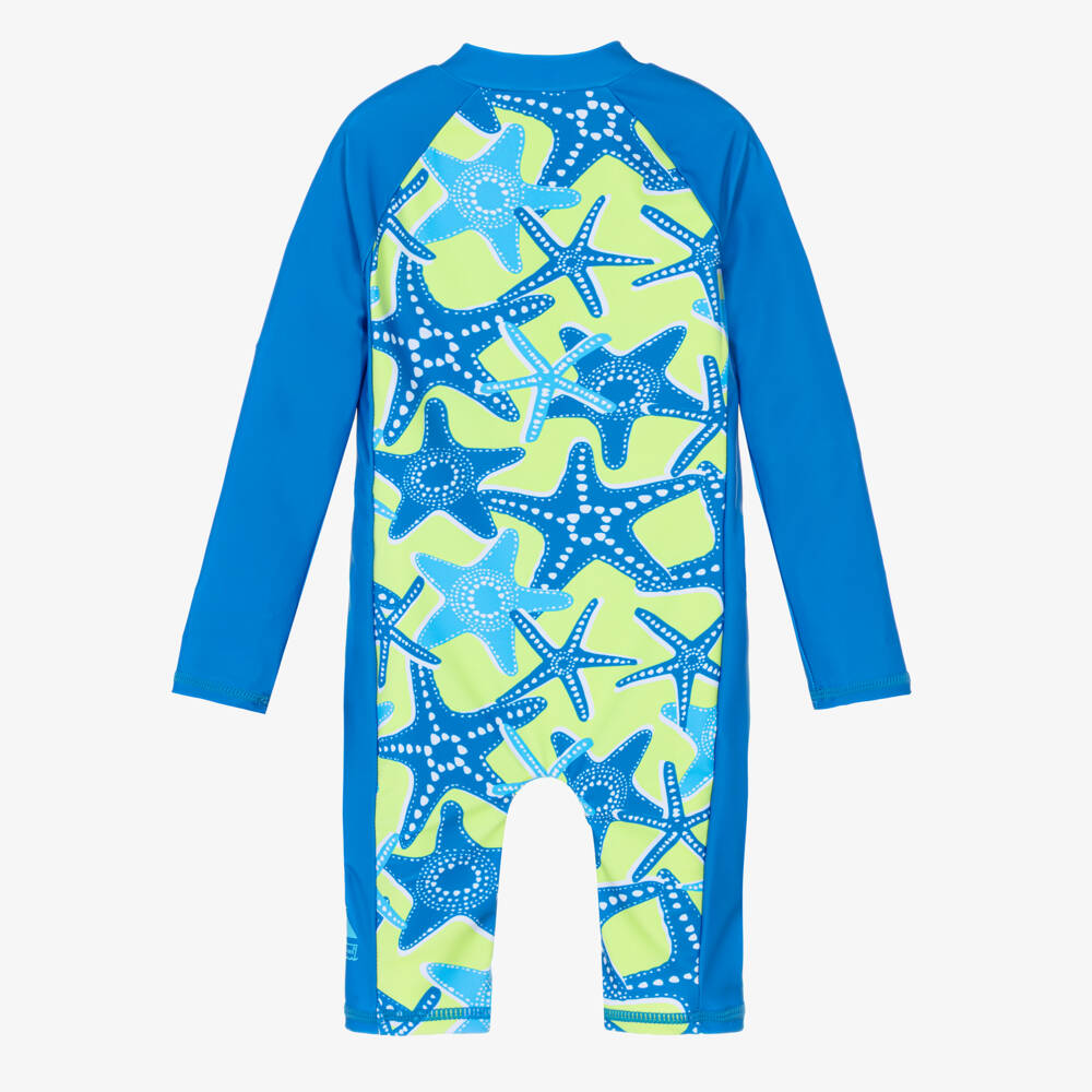 Mitty James-بدلة واقية من الشمس بطبعة نجم البحر لون أزرق وأخضر للأولاد (UPF50+) | Childrensalon
