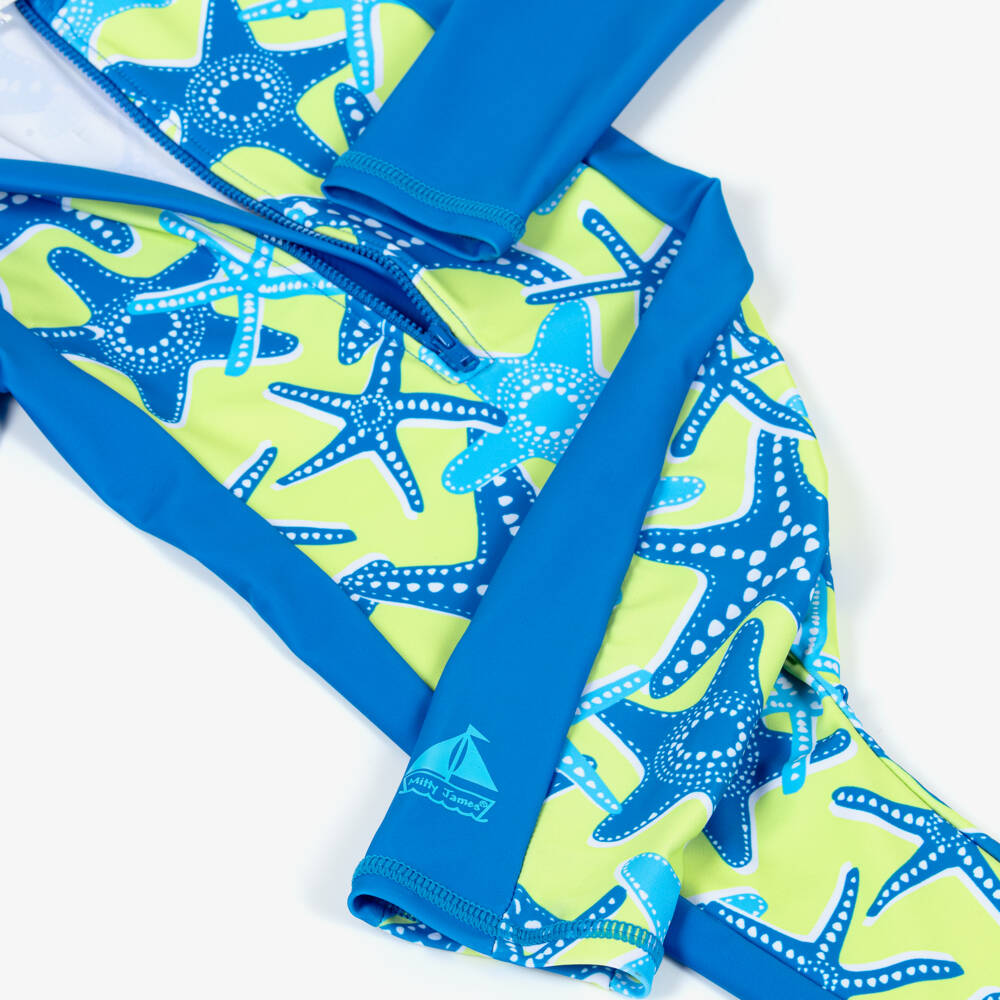 Mitty James-بدلة واقية من الشمس بطبعة نجم البحر لون أزرق وأخضر للأولاد (UPF50+) | Childrensalon