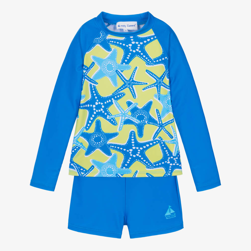Mitty James-طقم سباحة بطبعة نجمة بحر لون أزرق وأخضر للأولاد (UPF50+) | Childrensalon