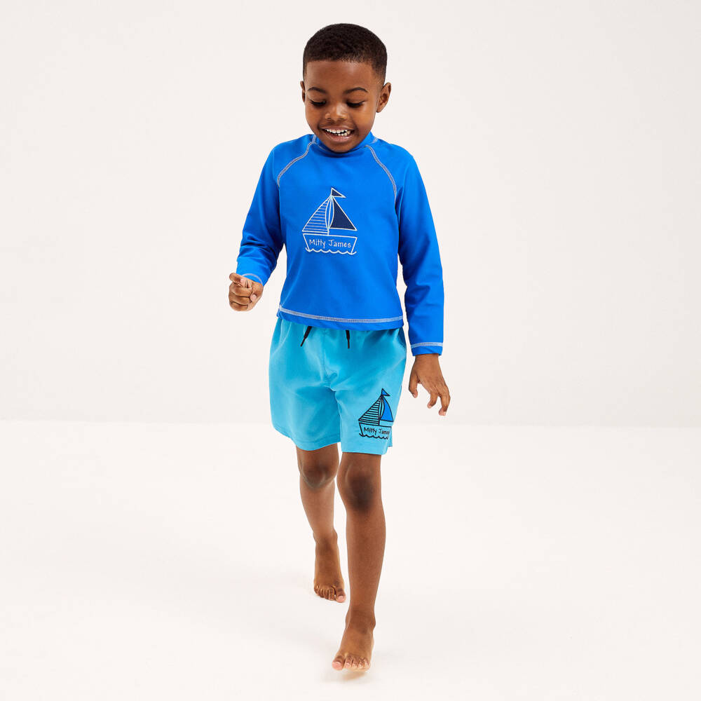 Mitty James-Boys Blue Sun Protective Swim Top (UPF50+) | Childrensalon