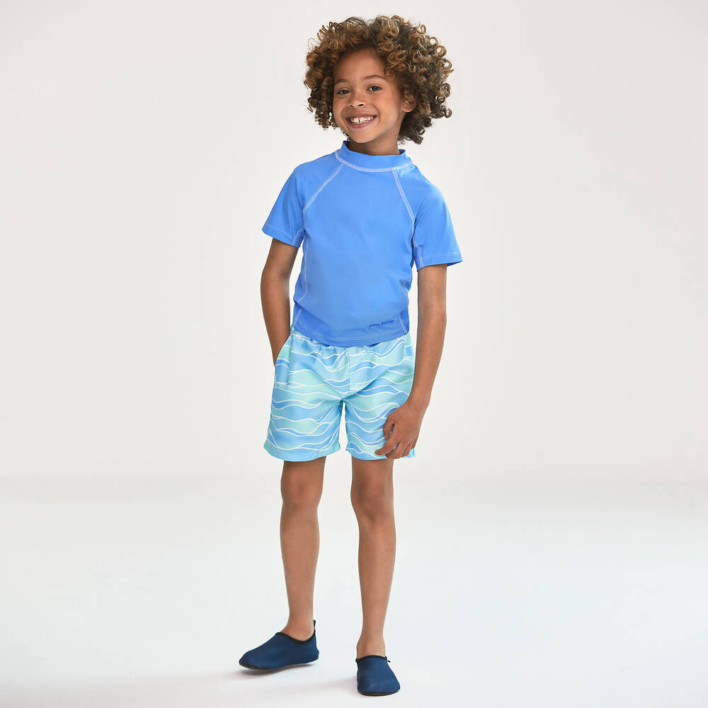 Mitty James-Boys Blue Wave Swim Shorts  | Childrensalon