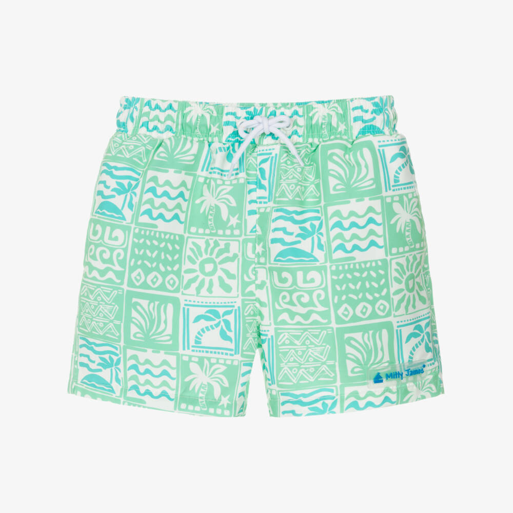 Mitty James-شورت سباحة بطبعة أزتيك لون أخضر للأولاد | Childrensalon