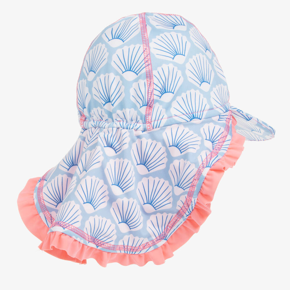 Mitty James-Girls Blue Shell Print Legionnaire Hat (UPF 50+) | Childrensalon