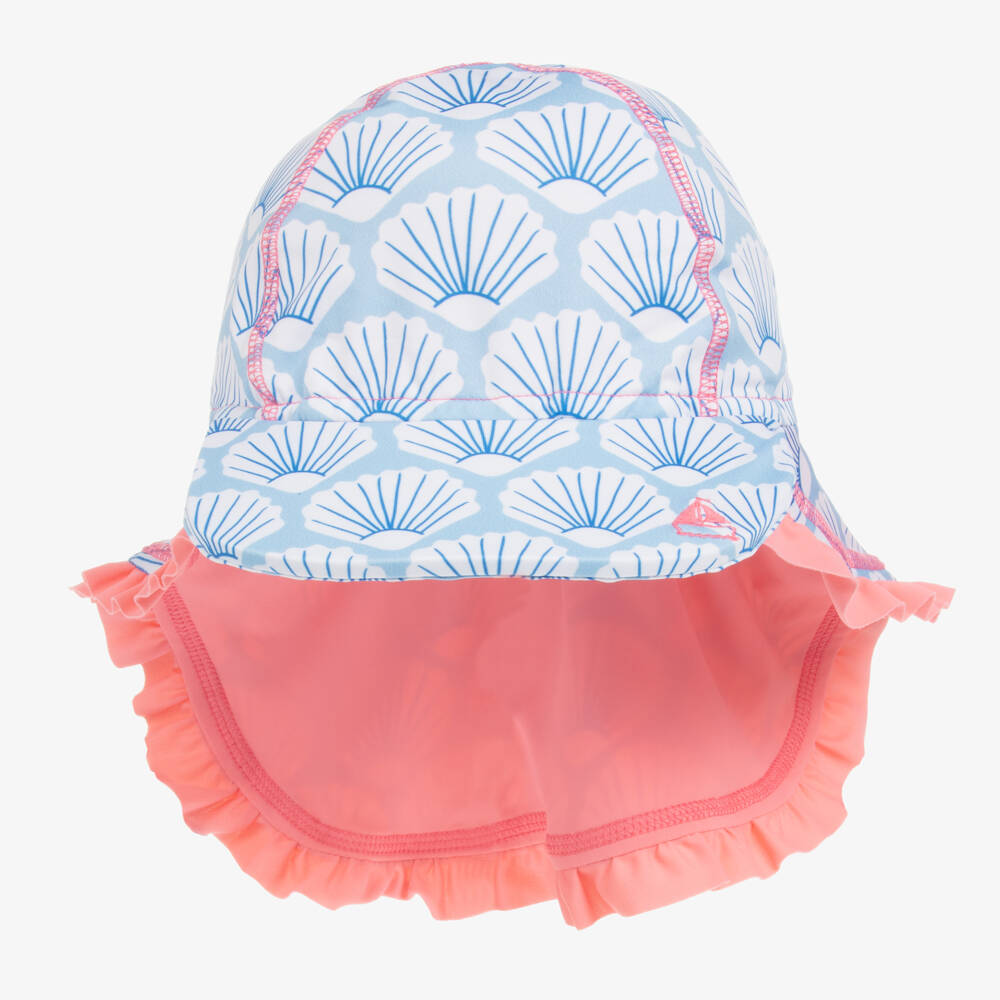 Mitty James-Girls Blue Shell Print Legionnaire Hat (UPF 50+) | Childrensalon