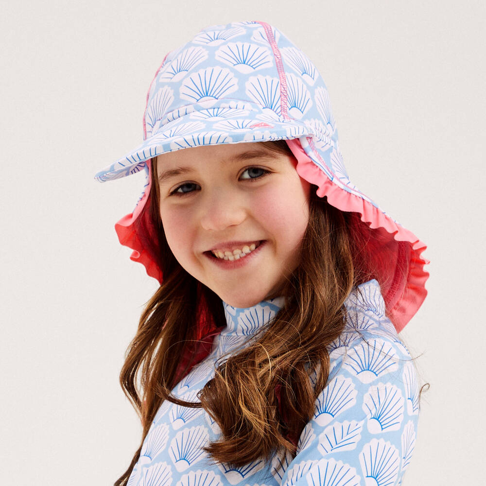 Mitty James-Girls Blue Shell Print Legionnaire Hat (UPF 50+) | Childrensalon