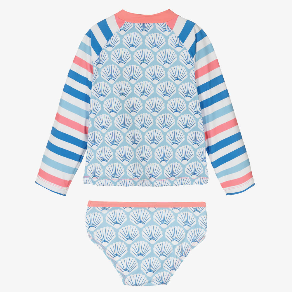 Mitty James-Girls Blue Shell & Stripe Tankini (UPF 50+) | Childrensalon
