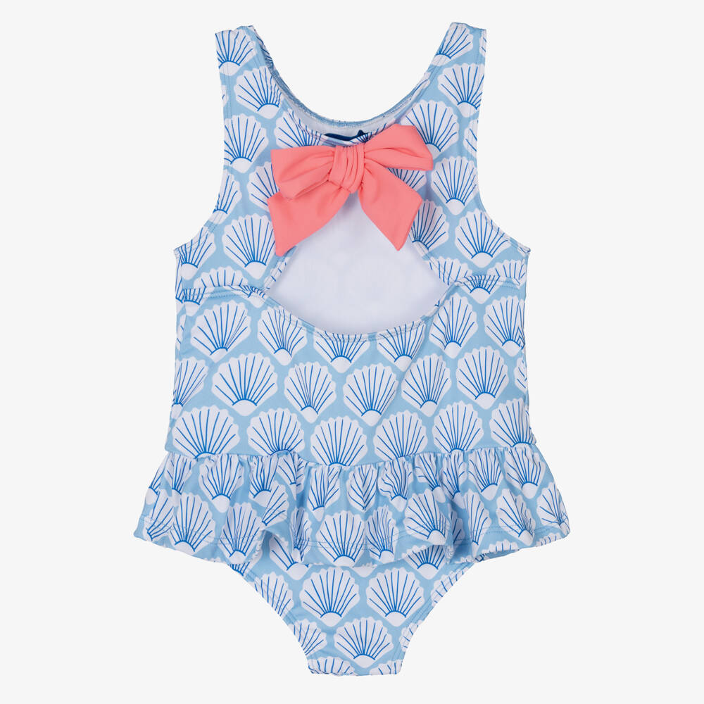 Mitty James-Girls Blue Shell Swimsuit (UPF50+) | Childrensalon