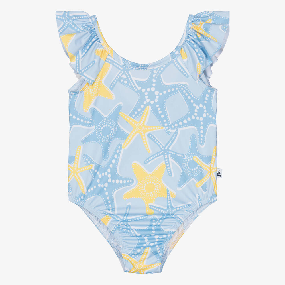 Mitty James-Girls Blue Starfish Swimsuit (UPF50+) | Childrensalon