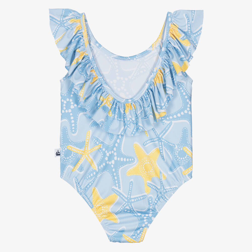 Mitty James-Girls Blue Starfish Swimsuit (UPF50+) | Childrensalon