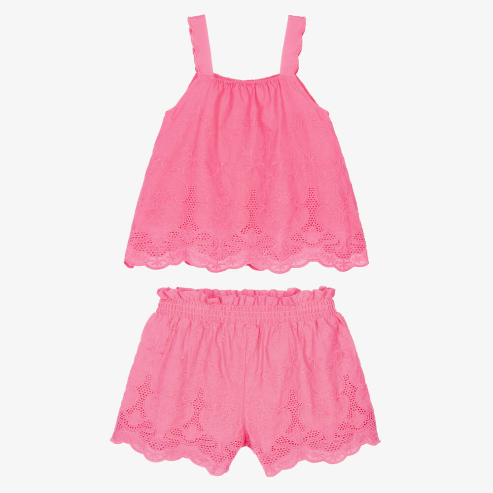 Mitty James-Girls Pink Embroidered Cotton Sleeveless Top & Shorts Set | Childrensalon