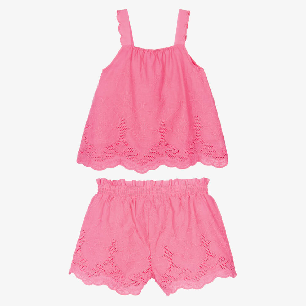 Mitty James-Girls Pink Embroidered Cotton Sleeveless Top & Shorts Set | Childrensalon