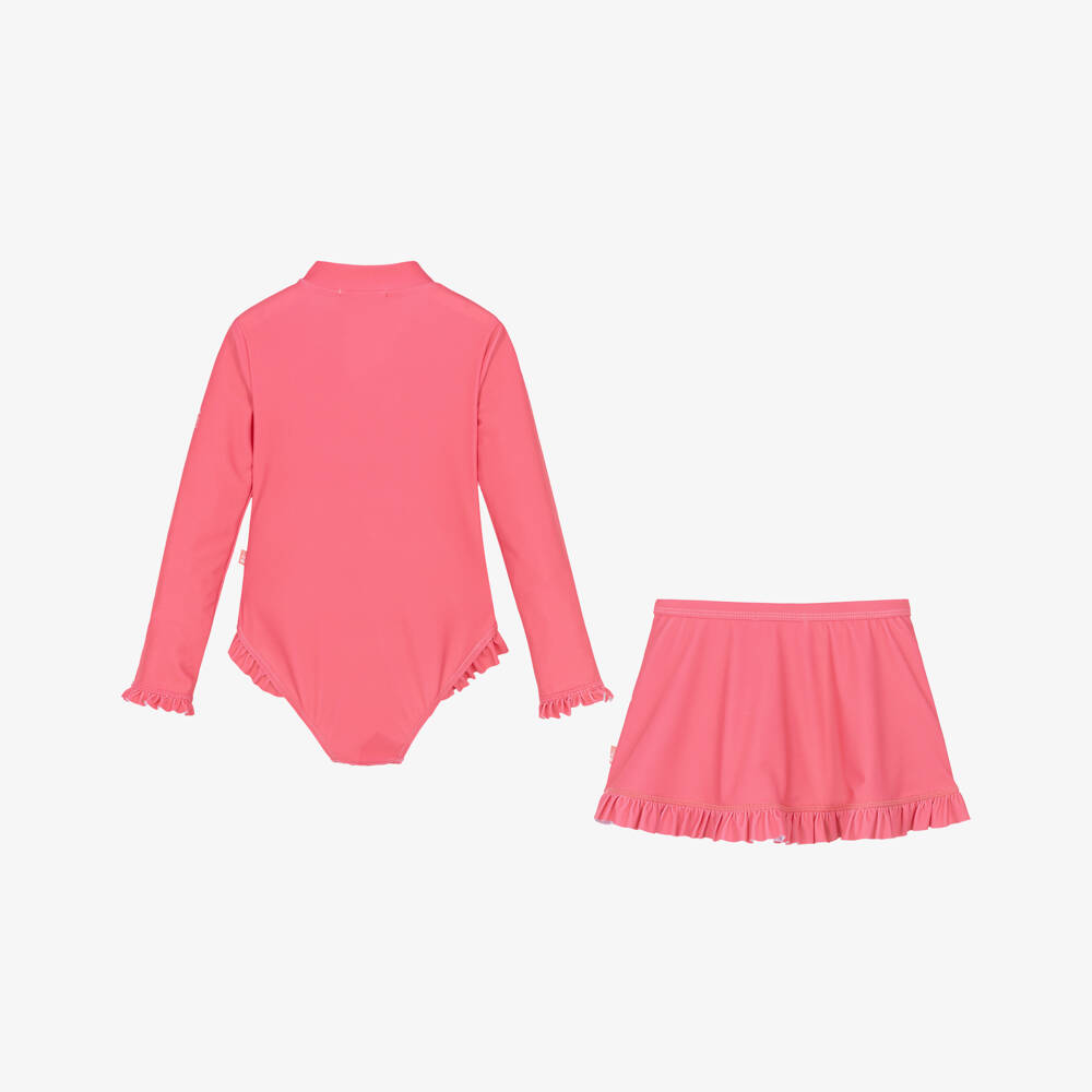 Mitty James-Girls Pink Ruffle Trim Swimsuit & Beach Skirt Set (UPF50+) | Childrensalon