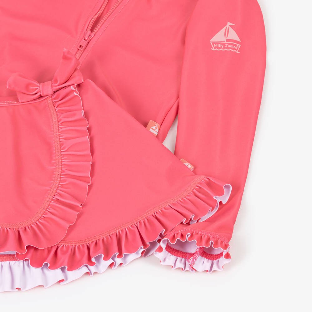 Mitty James-Girls Pink Ruffle Trim Swimsuit & Beach Skirt Set (UPF50+) | Childrensalon