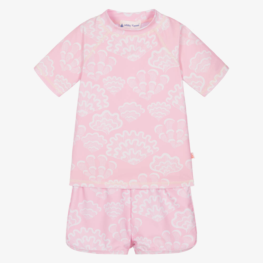 Mitty James-Girls Pink Seashell Print Swim Set (UPF50+) | Childrensalon
