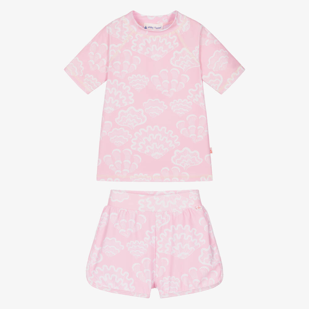 Mitty James-Girls Pink Seashell Print Swim Set (UPF50+) | Childrensalon