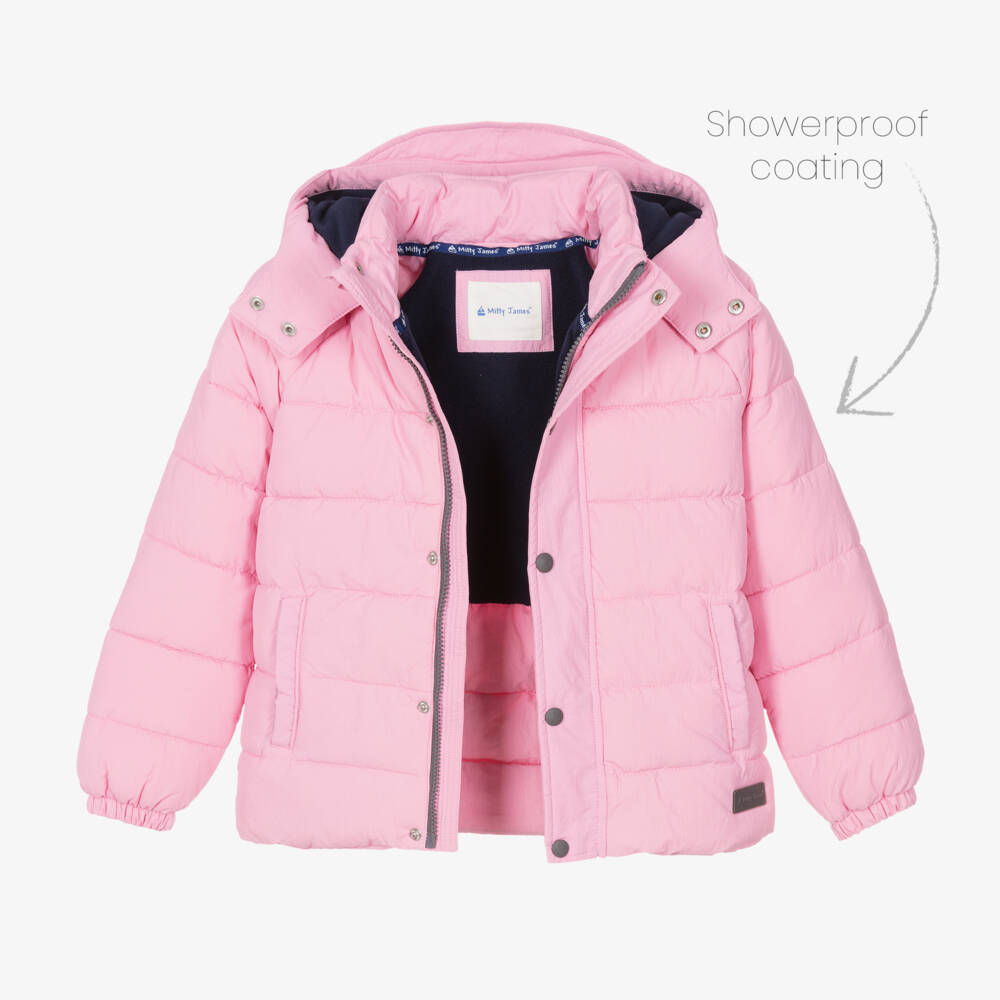 Mitty James-Girls Pink Showerproof Puffer Coat | Childrensalon