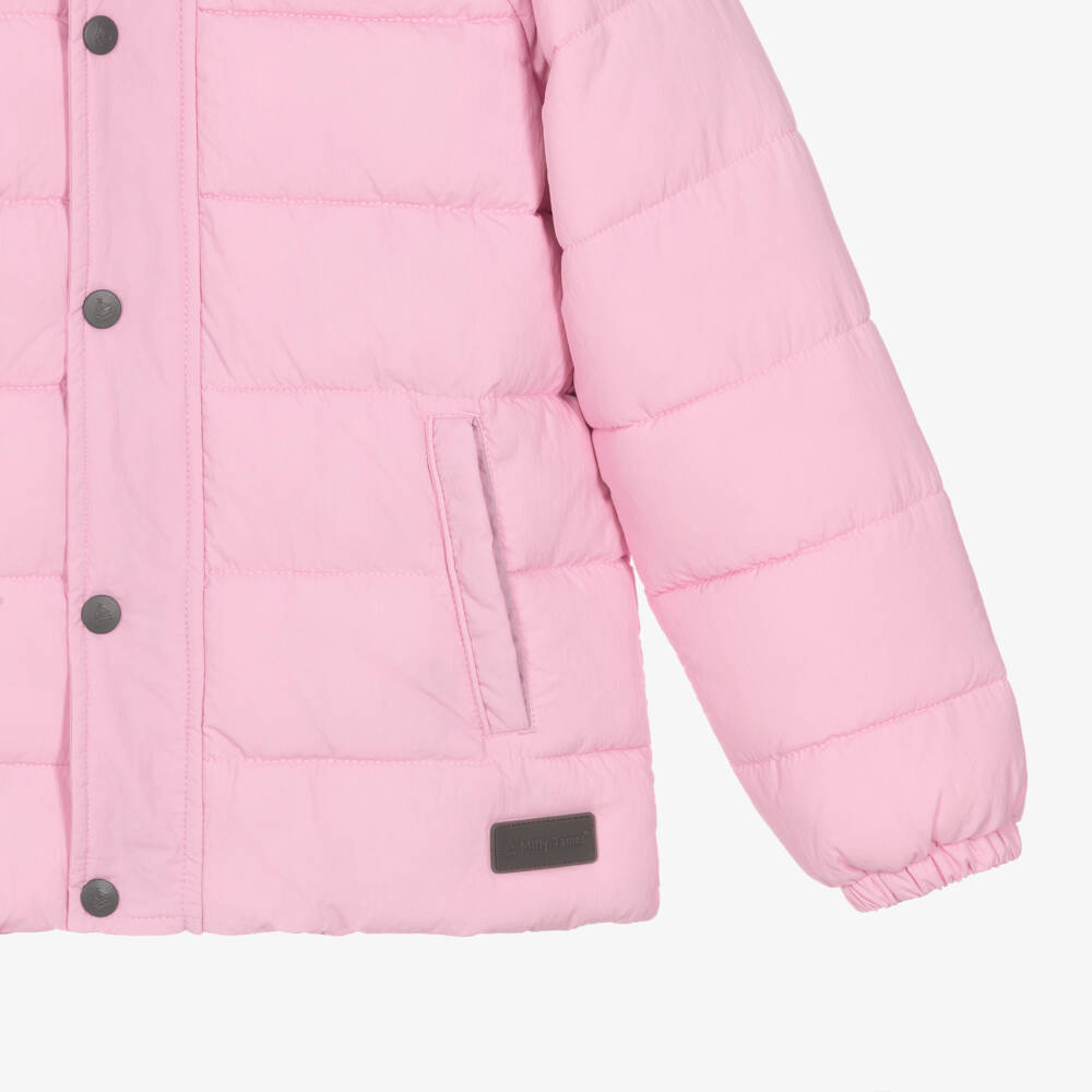 Mitty James-Girls Pink Showerproof Puffer Coat | Childrensalon