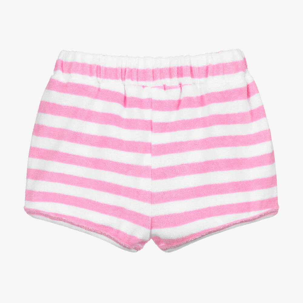 Mitty James-Girls Pink Striped Cotton Towelling Shorts | Childrensalon
