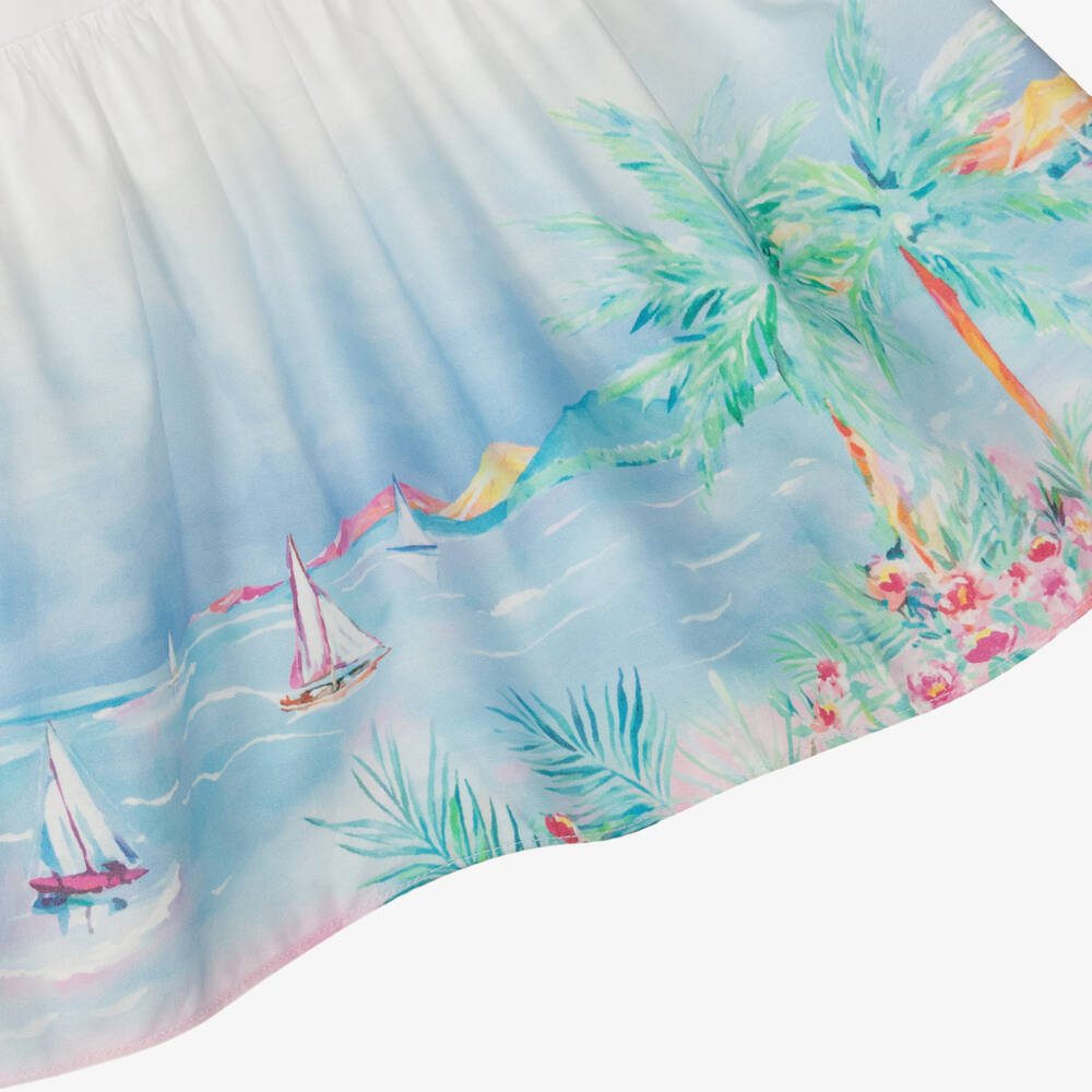 Mitty James-Girls White Beach Print Cotton Sun Dress | Childrensalon