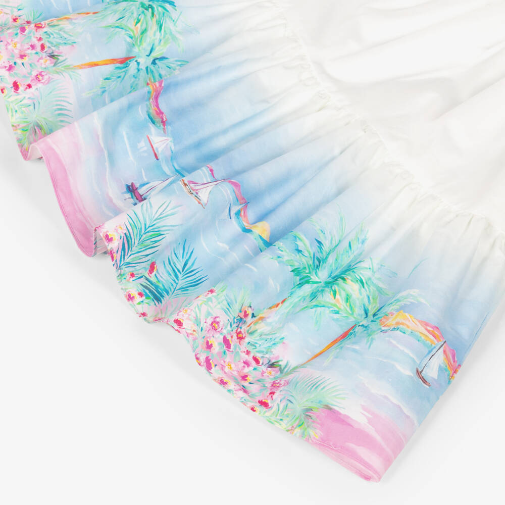 Mitty James-Платье белое с пляжным принтом из хлопка для девочек | Childrensalon