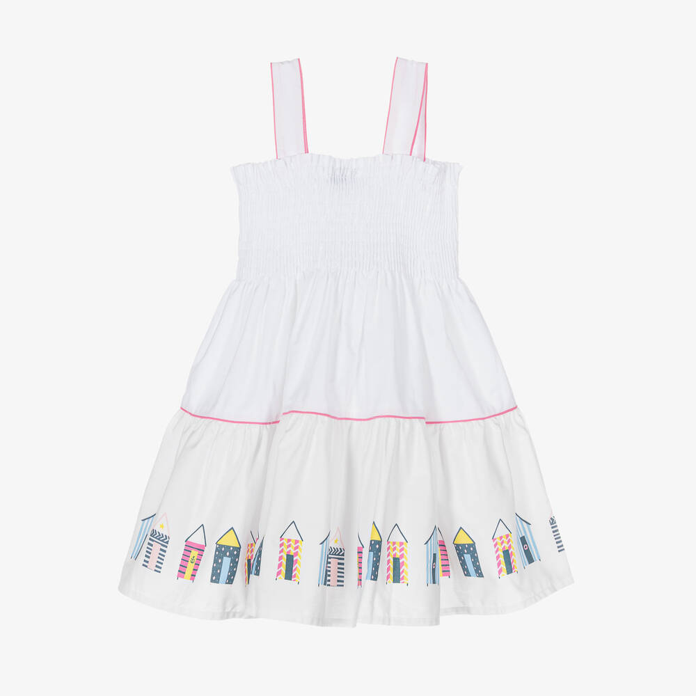 Mitty James-Белое хлопковое платье с пляжными кабинками | Childrensalon