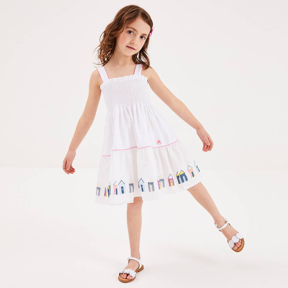 Mitty James-Белое хлопковое платье с пляжными кабинками | Childrensalon