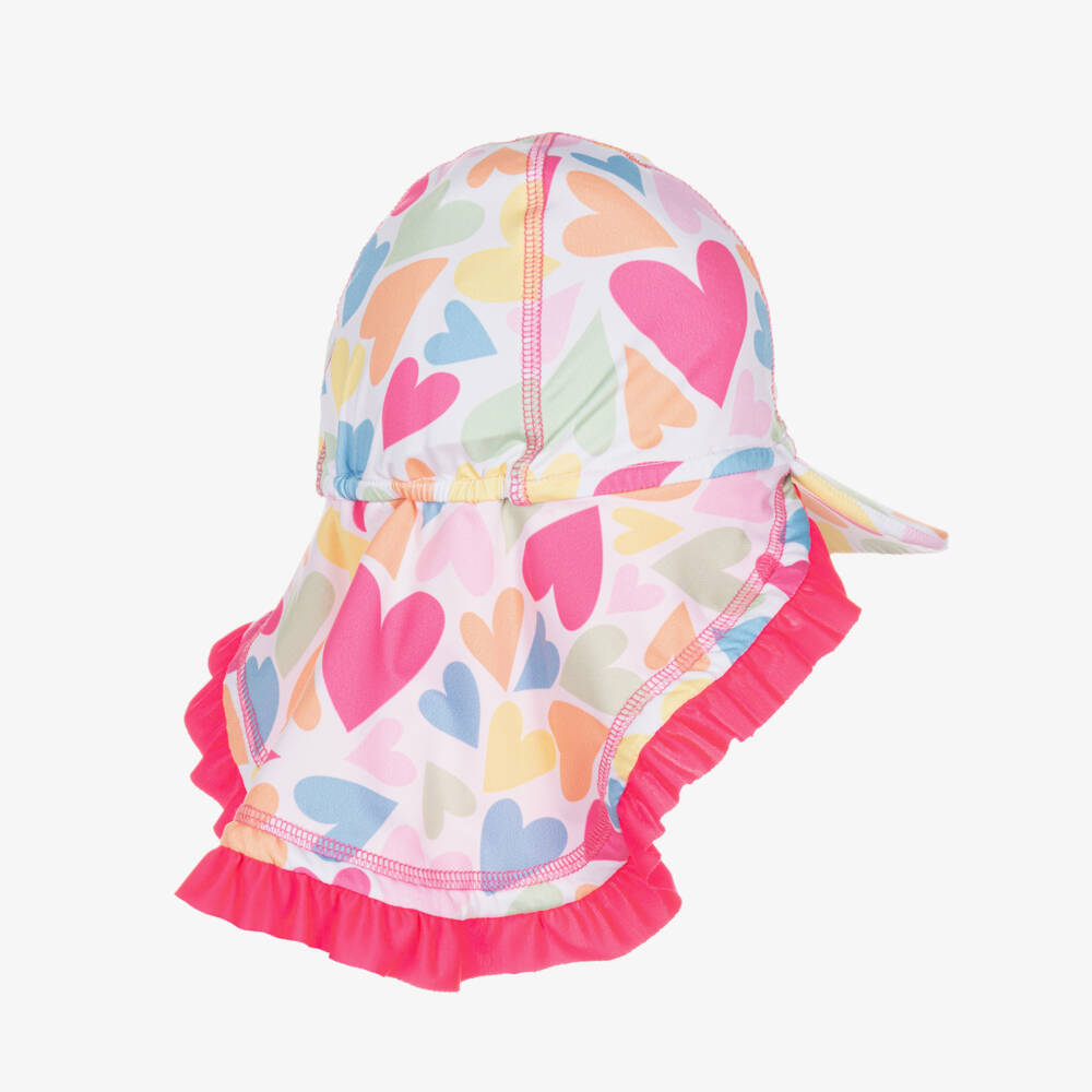 Mitty James-قبعة ليجونيير بطبعة قلوب لون أبيض للبنات (UPF 50+) | Childrensalon