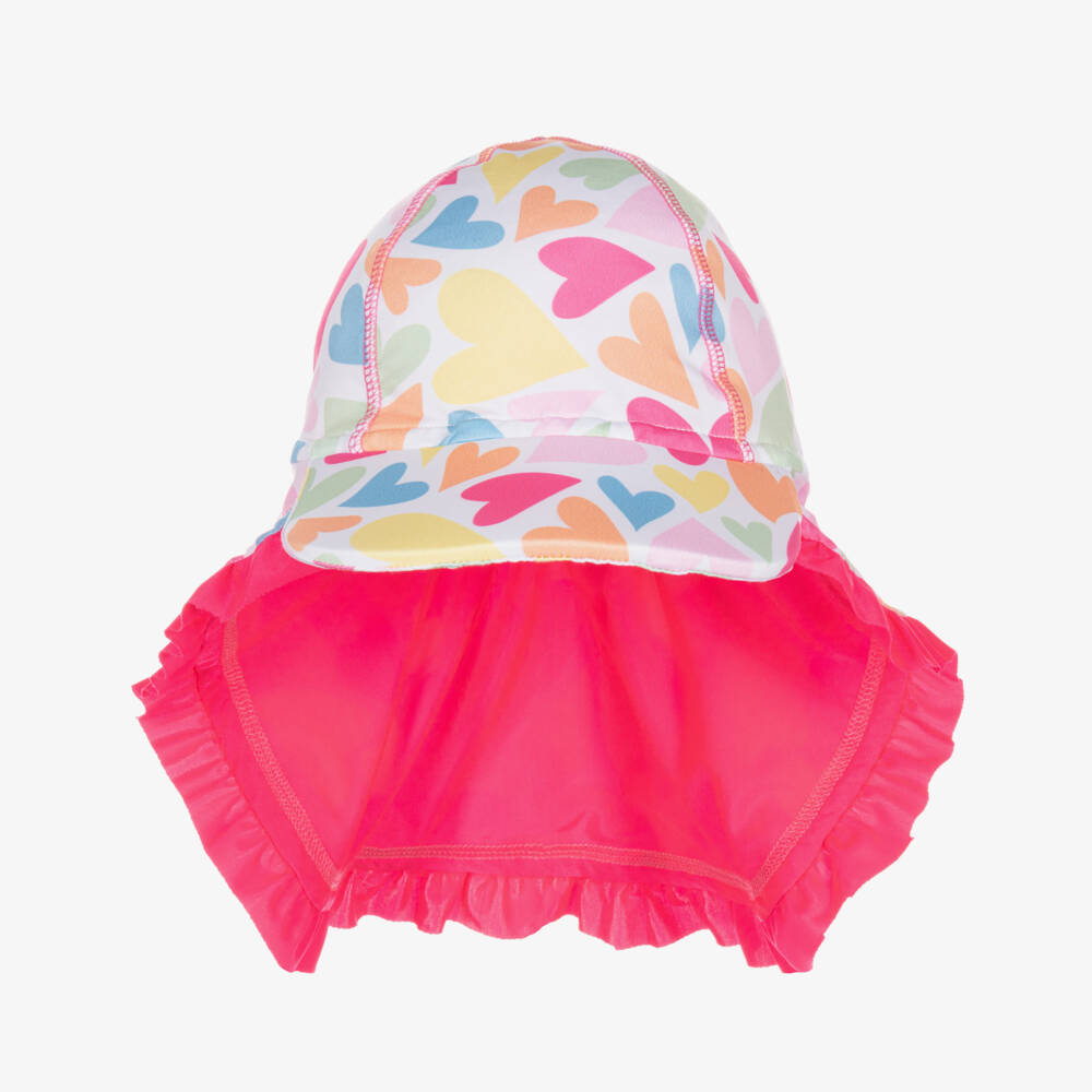 Mitty James-قبعة ليجونيير بطبعة قلوب لون أبيض للبنات (UPF 50+) | Childrensalon