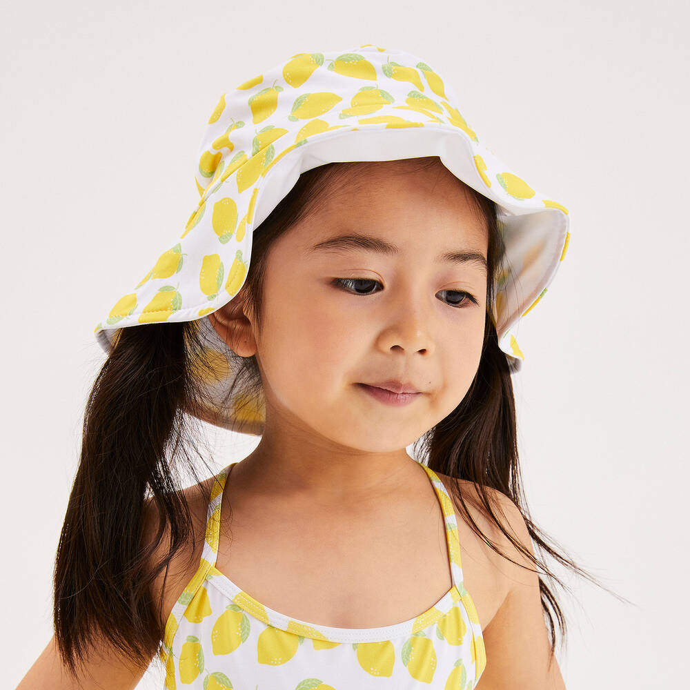 Mitty James-Girls White Lemon Bucket Hat (UPF 50+) | Childrensalon