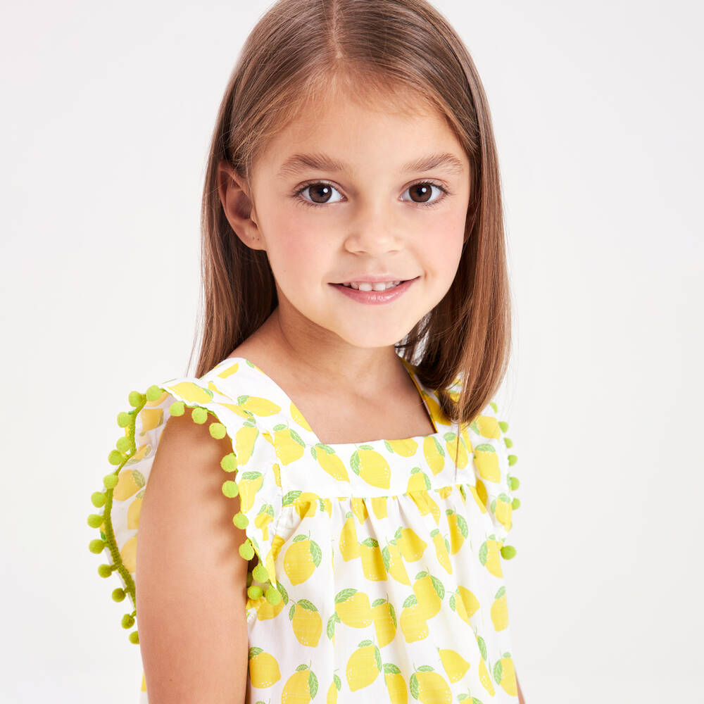 Mitty James-Girls White & Yellow Cotton Lemon Dress | Childrensalon