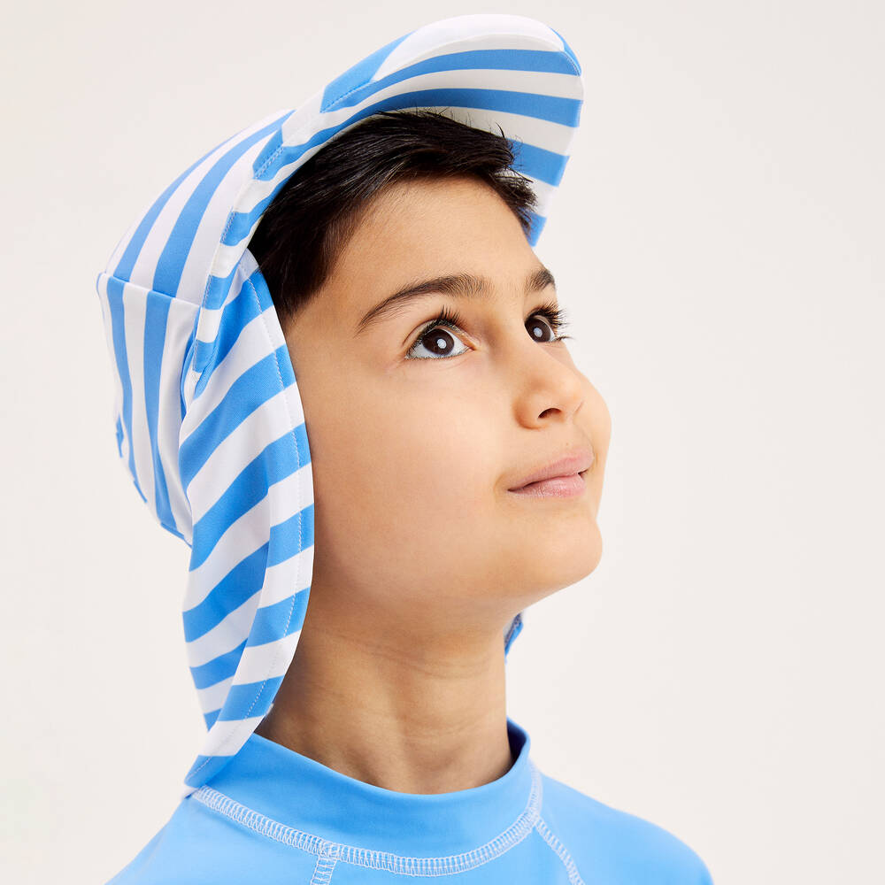Mitty James-Mid-Blue Striped Legionnaire's Hat (UPF 50+) | Childrensalon