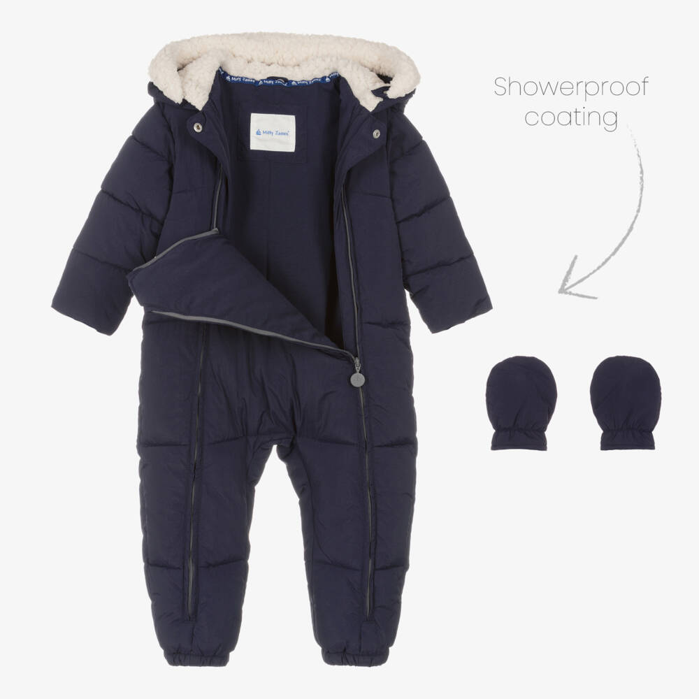 Mitty James-Navy Blue Puffer Baby Snowsuit | Childrensalon