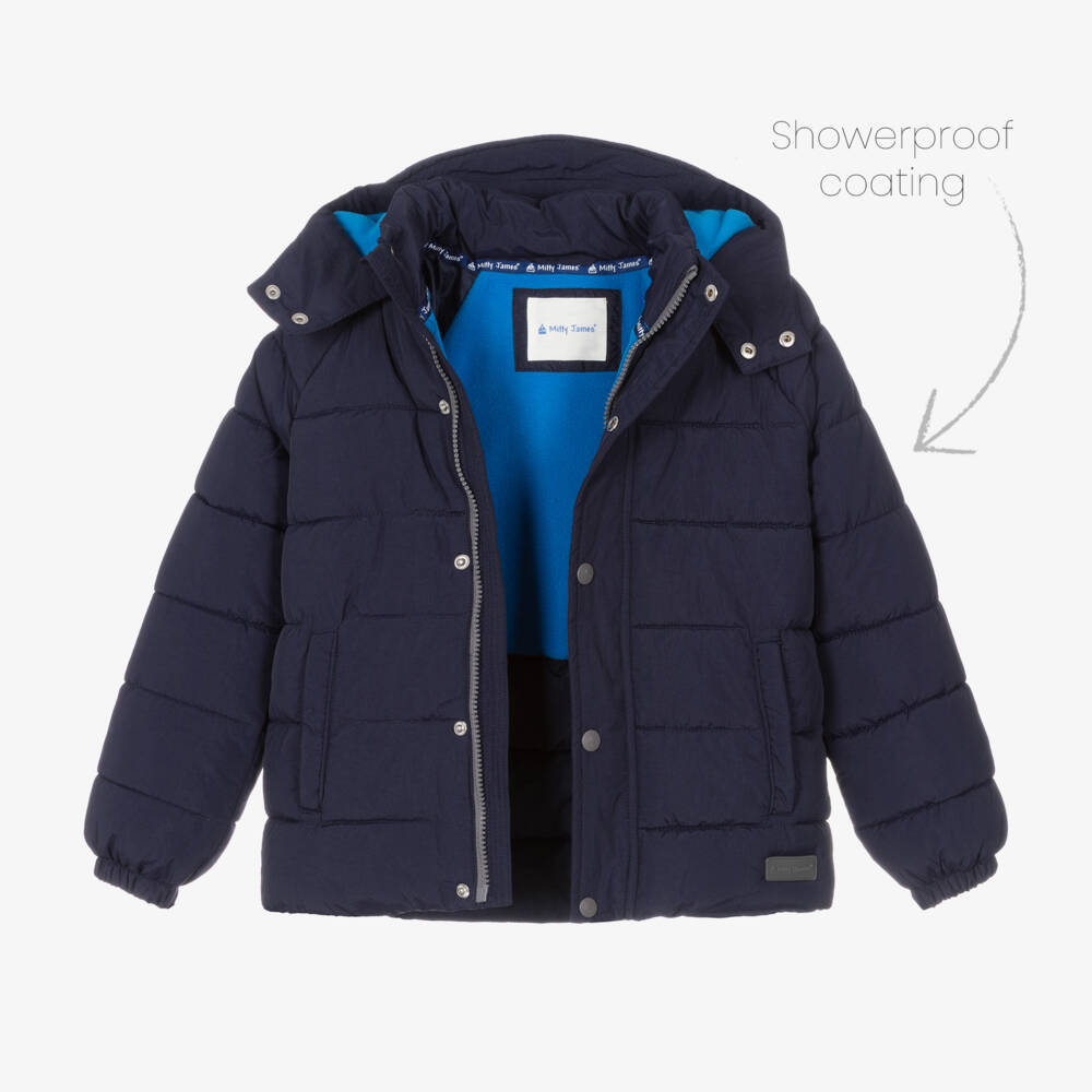 Mitty James-Navy Blue Showerproof Puffer Coat | Childrensalon