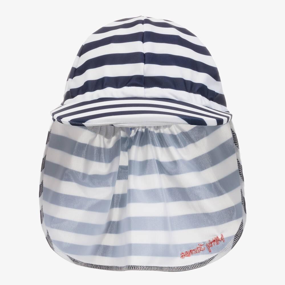 Mitty James-Navy Blue Striped Legionnaire's Hat (UPF 50+) | Childrensalon