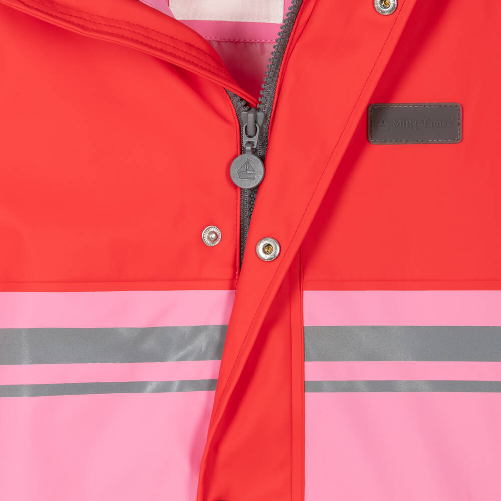 Mitty James-Red & Pink Waterproof Raincoat & Salopettes | Childrensalon