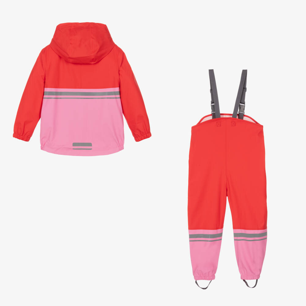 Mitty James-Red & Pink Waterproof Raincoat & Salopettes | Childrensalon
