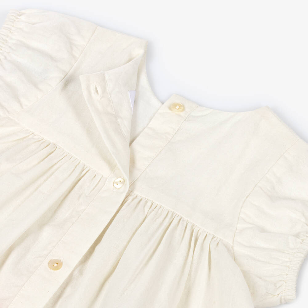 Molo-Baby Girls Ivory Cotton Dress with Embroidered Butterflies | Childrensalon