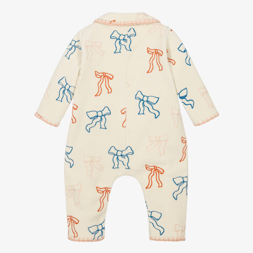 Molo-Baby Girls Ivory Fleece Pramsuit with Bows | Childrensalon