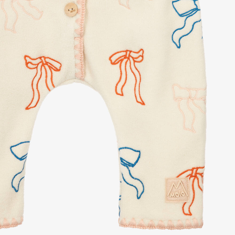 Molo-Baby Girls Ivory Fleece Pramsuit with Bows | Childrensalon