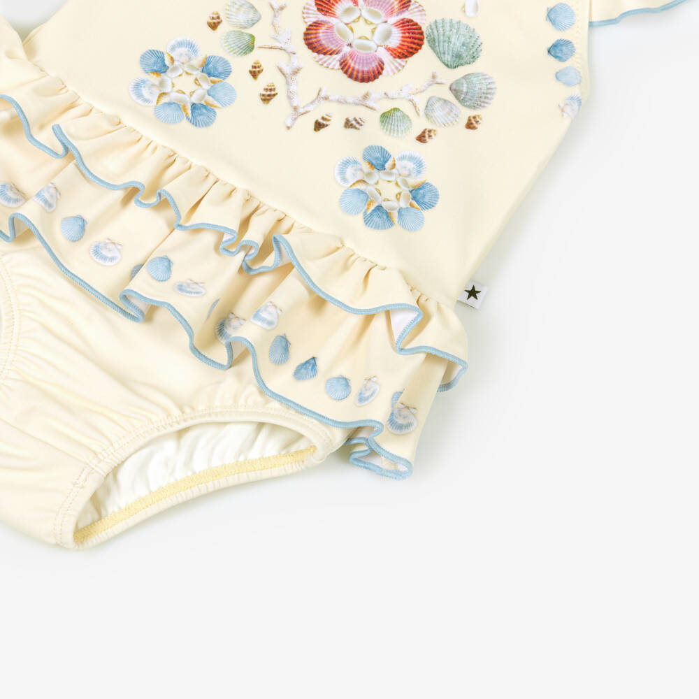 Molo-Baby Girls Ivory Shell Print Swimsuit (UPF50+) | Childrensalon