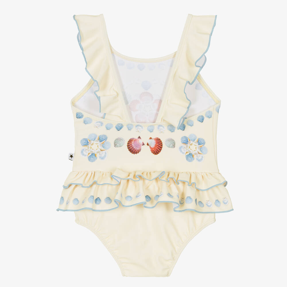 Molo-Baby Girls Ivory Shell Print Swimsuit (UPF50+) | Childrensalon